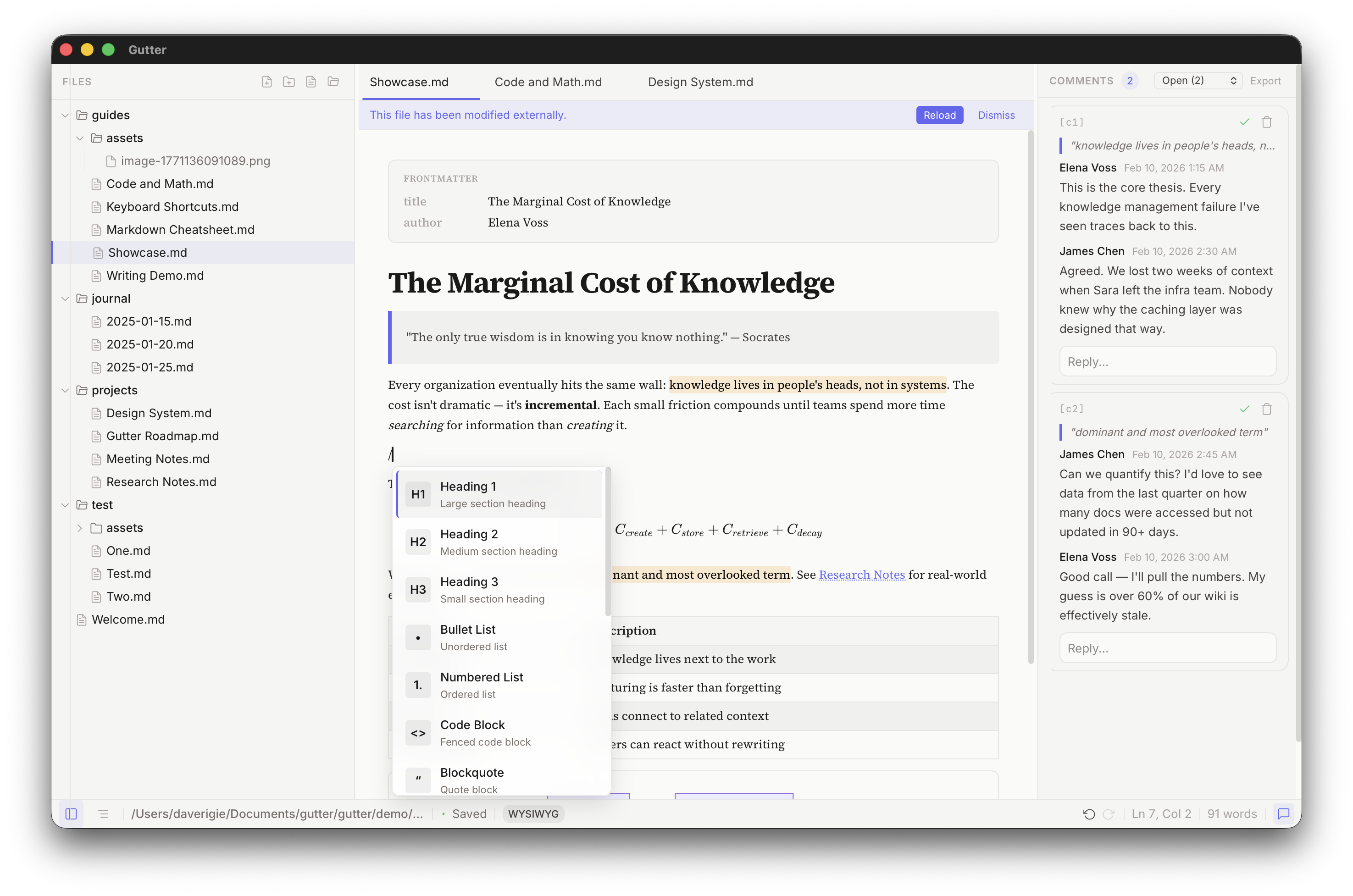Gutter — A Markdown Editor with Inline Comments
